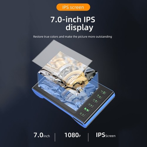Dual Camera Endoscope with 7-inch IPS Color Screen Borescope with 6 LED Lights 1080P Photos Videos Snake Camera IP67 Waterproof 2 Million Pixels Inspection Camera with TF Card Slot 