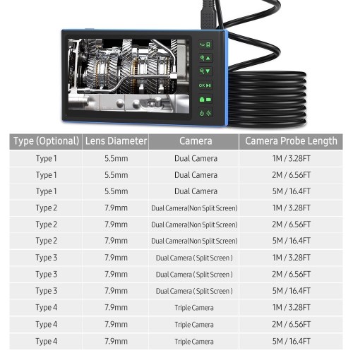 Dual Camera Endoscope with 7-inch IPS Color Screen Borescope with 6 LED Lights 1080P Photos Videos Snake Camera IP67 Waterproof 2 Million Pixels Inspection Camera with TF Card Slot 