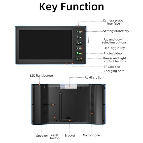 Triple Camera Endoscope with 7-inch IPS Color Screen Borescope with 6 LED Lights 1080P Photos Videos Snake Camera IP67 Waterproof 2 Million Pixels Inspection Camera with TF Card Slot 