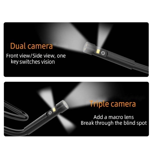 Triple Camera Endoscope with 7-inch IPS Color Screen Borescope with 6 LED Lights 1080P Photos Videos Snake Camera IP67 Waterproof 2 Million Pixels Inspection Camera with TF Card Slot 