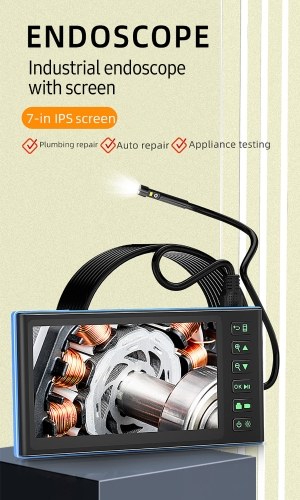 Triple Camera Endoscope with 7-inch IPS Color Screen Borescope with 6 LED Lights 1080P Photos Videos Snake Camera IP67 Waterproof 2 Million Pixels Inspection Camera with TF Card Slot 