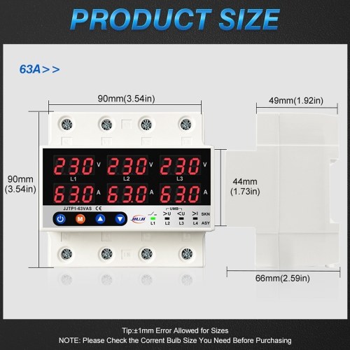 Three Phase Voltage and Current Protector Synchronous and Asynchronous Working Modes Design with Automatic Power Off and Automatic Reset Function 63A 