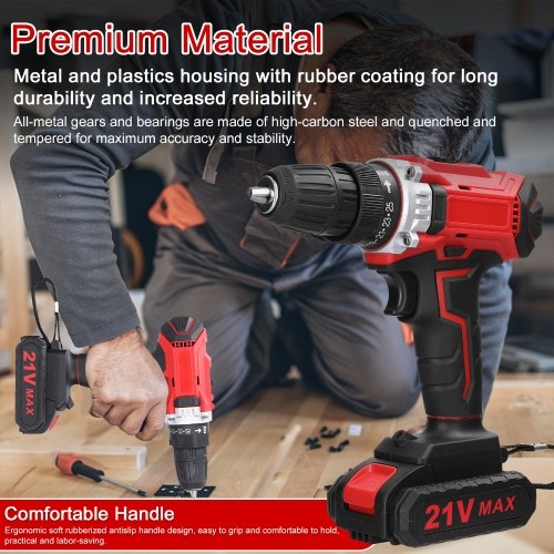 

Household Multifuctional 21V Electric Drill 2 Speeds Control Stepless Speed Regulation Rotation Ways Adjustment 25 Gears of Torques Adjustable Lithium Drill