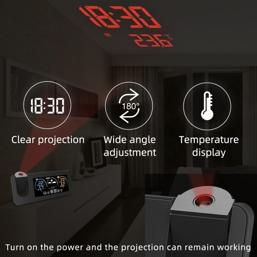 ZX3538 New Electronic Projection Clock Weather Station Weather Forecast Temperature and Humidity Color Screen Digital Alarm Clock 