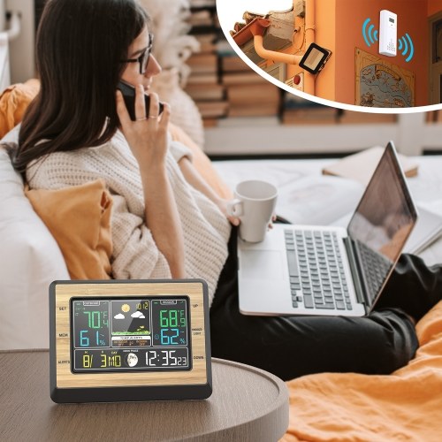 Color Screen Weather Forecast Clock Temperature and Humidity Meter Multifunctional Electronic Alarm Clock Barometric Measurement Weather Station with Moon Phase Display