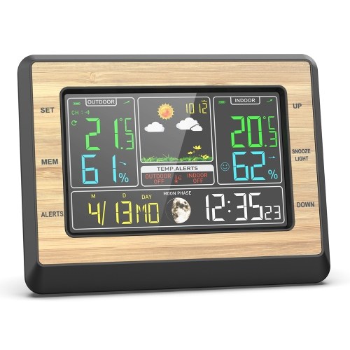 Color Screen Weather Forecast Clock Temperature and Humidity Meter Multifunctional Electronic Alarm Clock Barometric Measurement Weather Station with Moon Phase Display