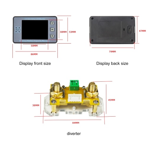 2.4inch Color LCD Screen Coulometer Voltage Current Capacity Meter Electric Car RV Battery Coulometers Bidirectional Current Detection with Memory Function 