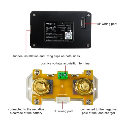 2.4inch Color LCD Screen Coulometer Voltage Current Capacity Meter Electric Car RV Battery Coulometers Bidirectional Current Detection with Memory Function 