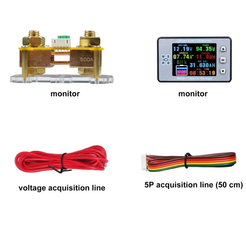2.4inch Color LCD Screen Coulometer Voltage Current Capacity Meter Electric Car RV Battery Coulometers Bidirectional Current Detection with Memory Function 