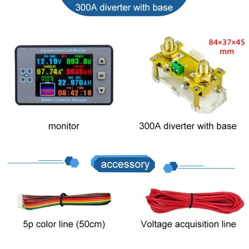 2.4inch Color LCD Screen Coulometer Voltage Current Capacity Meter Electric Car RV Battery Coulometers Bidirectional Current Detection with Memory Function 