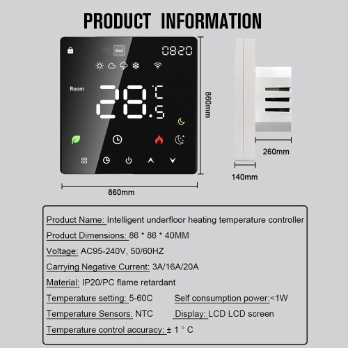 Tuya Wifi LCD Display Intelligent Temperature Controller Electric Water Heating Device Thermostat Weekly Programmable Cellphone APP Remotely Control 