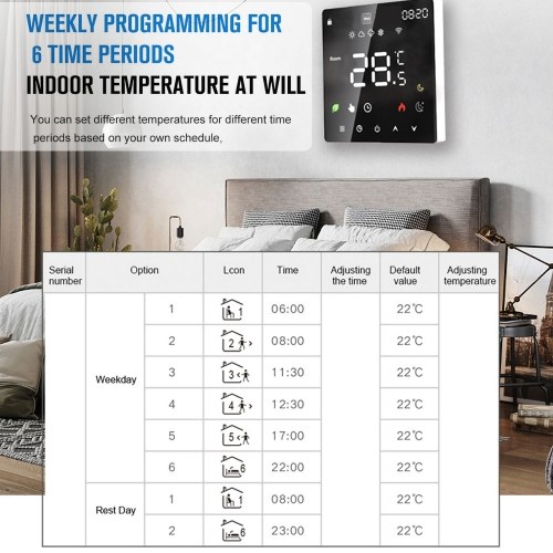 Tuya Wifi LCD Display Intelligent Temperature Controller Electric Water Heating Device Thermostat Weekly Programmable Cellphone APP Remotely Control 