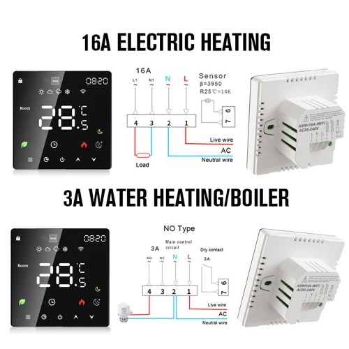 Tuya Wifi LCD Display Intelligent Temperature Controller Electric Water Heating Device Thermostat Weekly Programmable Cellphone APP Remotely Control 