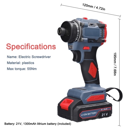 21V Multi-function Electric Screwdriver 55Nm Torque Brushless Motor Practical Screw Driver for Home Appliances Furniture Installation Automotive Electronics Repairing 