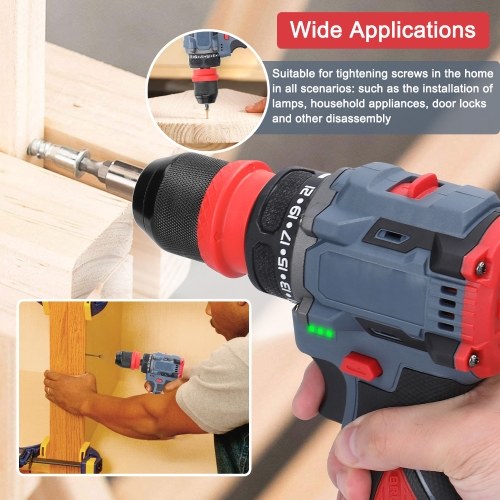 16.8V 2in1 Lithium Drill Electric Screwdriver 45Nm Torque Brushless Motor Practical Screw Driver for Home Appliances Furniture Installation Automotive Electronics Repairing (1 Battery) 