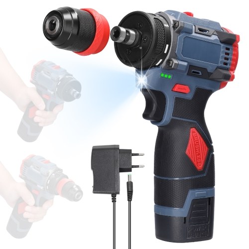 16.8V 2in1 Lithium Drill Electric Screwdriver 45Nm Torque Brushless Motor Practical Screw Driver for Home Appliances Furniture Installation Automotive Electronics Repairing (1 Battery) 