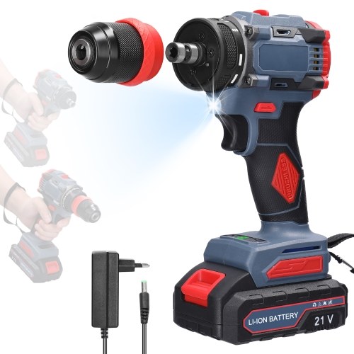 21V 2in1 Lithium Drill Electric Screwdriver 55Nm Torque Brushless Motor Practical Screw Driver for Home Appliances Furniture Installation Automotive Electronics Repairing (1 Battery) 