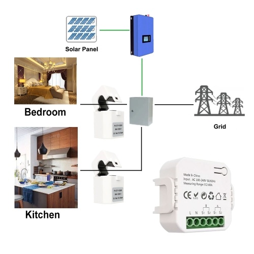 Tuya Wifi Intelligent Energy Meter Solar PV System Power Production Consumption Bidirectional Monitoring Meter Mobilephone APP Control Power Monitor with CT 