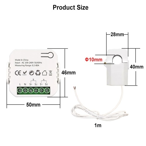 Tuya Wifi Intelligent Energy Meter Solar PV System Power Production Consumption Bidirectional Monitoring Meter Mobilephone APP Control Power Monitor with CT 