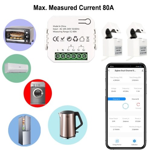 Tuya Wifi Intelligent Energy Meter Solar PV System Power Production Consumption Bidirectional Monitoring Meter Mobilephone APP Control Power Monitor with CT 