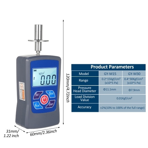 GY-M15 Digital Fruit Hardness Tester Meter Mini Fruit Penetrometer Durometer with Range 0.2 to 15 Kgf/cm² (x10^5 Pa) Load Division Value 0. 01Kgf/cm² Pressure Head Diameter Φ11.1mm for Fruits 