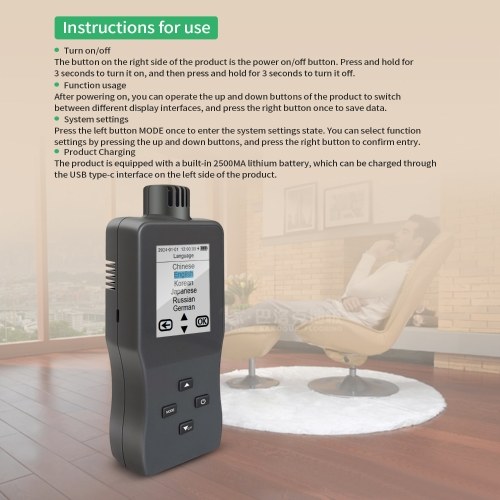 Air Quality Monitor Indoor Air Quality Tester HCHO/CO₂/TVOC/PM2.5/Temp/Humidity Air Quality Detector High Precision Sensor 