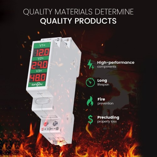 Compact DirectCurrent Voltage Meter DC11V-310V Intelligent LED Digital Display Voltmeter Rail Mount Voltage Detector 