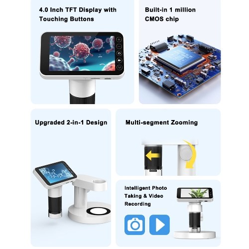 Portable Professional 1000X Magnification Optical Microscope 4.0-inch TFT Color Screen Versatile Science Experiment Kit  for Elementary and Middle School Students 