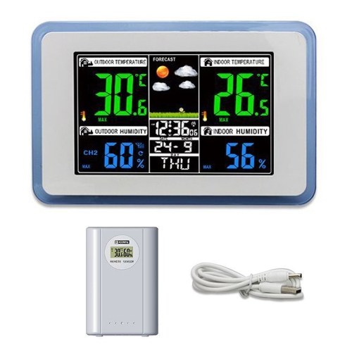 Multifunctional Wireless Home/Office Weather Station Color Digital Display Clock 433MHz Outdoor and Indoor Temperature Tester Hygrometer Weather Forecast Table Clock