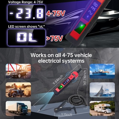 NS-870 Digital Auto Power Test Pen 4-75VDC Voltage Tester Bipolar Car Wiring Tester Versatile Automobile Troubleshooting Tools 