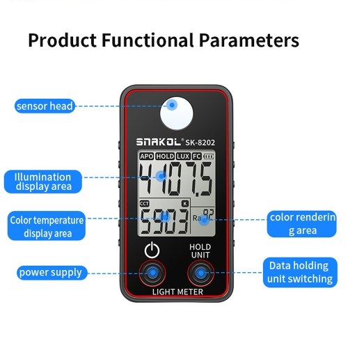 Color Temperature Tester High Precise Illuminance Meter 0.5-300000LUX LED Illumination Test Meter Photographic Luminance Measuring Device 