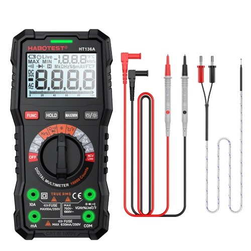 HABOTEST HT136A Digital Multimeter 10000 Counts Voltage Current Detector with Capacitance Resistance Frequency Temp Test 