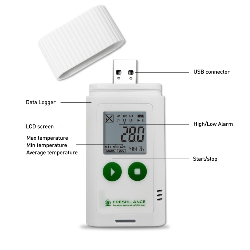 USB Temperature Recorder Fruit Cold Storage Coldchain Transportation Temperature Logger Large Capacity Data Storage with PC Data Export PDF/CSV Reports Automatic Generating Function 
