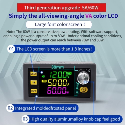 

Digital Direct Current Voltage Regulator Powersupply Module Full Viewing Angle VA Color LCD Display Support Firmware Upgrading Maximum Power Point Tracking Solar Charging and Serial Communication Protocol