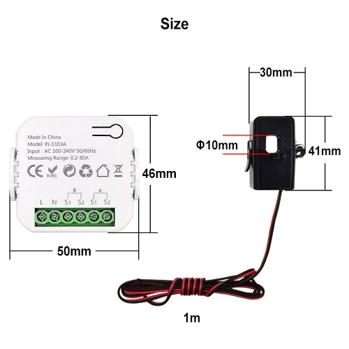 Tuya WiFi Energy Switch Multifunction Power Voltage Current Meter Mobilephone APP Real-time Power Statistics with Power Setting Function 1CT 