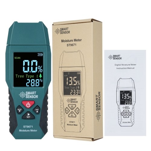 SMART SENSOR Wood Moisture Meter Pin Type Humidity Meter Pocket Size Moisture Detector with LCD Display Moisture Content Meter with 4 Modes for Wood Bamboo Paper Herbs 