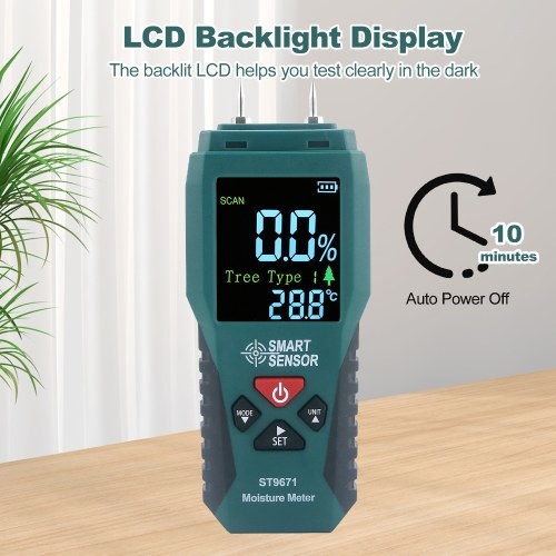 SMART SENSOR Wood Moisture Meter Pin Type Humidity Meter Pocket Size Moisture Detector with LCD Display Moisture Content Meter with 4 Modes for Wood Bamboo Paper Herbs 