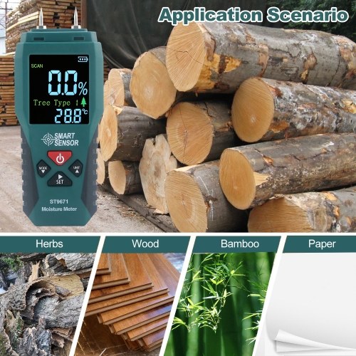 SMART SENSOR Wood Moisture Meter Pin Type Humidity Meter Pocket Size Moisture Detector with LCD Display Moisture Content Meter with 4 Modes for Wood Bamboo Paper Herbs 