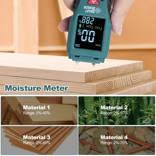 SMART SENSOR Wood Moisture Meter Pin Type Humidity Meter Pocket Size Moisture Detector with LCD Display Moisture Content Meter with 4 Modes for Wood Bamboo Paper Herbs 