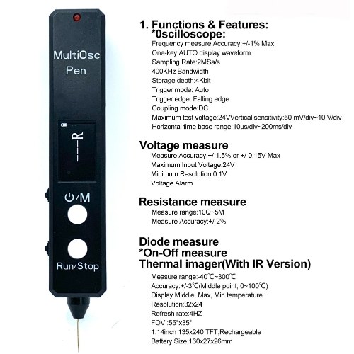 2in1 Oscilloscope Multimeter Digital Multifunctional Tester Handheld Oscope Meter 400KHz Bandwidth 2MSa/s Sampling Rate for DIY and Electronic Test 