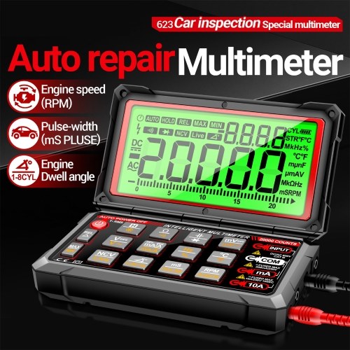 ANENG 623 Car Multimeter Digital Multimeter 20000 Counts RPM mS PLUSE Engine Dwell Angle Measure NCV Detection AC/DC Voltage Current Multimeter Live Wire/Diode Test with 5.15inch 180° Foldable Screen 