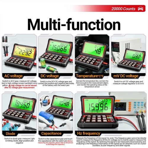 ANENG 623 Car Multimeter Digital Multimeter 20000 Counts RPM mS PLUSE Engine Dwell Angle Measure NCV Detection AC/DC Voltage Current Multimeter Live Wire/Diode Test with 5.15inch 180° Foldable Screen 