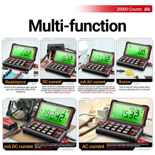 ANENG 623 Car Multimeter Digital Multimeter 20000 Counts RPM mS PLUSE Engine Dwell Angle Measure NCV Detection AC/DC Voltage Current Multimeter Live Wire/Diode Test with 5.15inch 180° Foldable Screen 