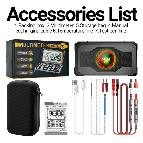 ANENG 623 Car Multimeter Digital Multimeter 20000 Counts RPM mS PLUSE Engine Dwell Angle Measure NCV Detection AC/DC Voltage Current Multimeter Live Wire/Diode Test with 5.15inch 180° Foldable Screen 
