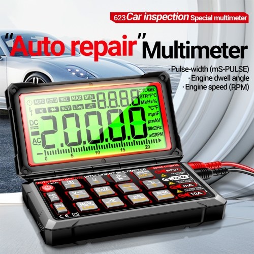 ANENG 623 Car Multimeter Digital Multimeter 20000 Counts RPM mS PLUSE Engine Dwell Angle Measure NCV Detection AC/DC Voltage Current Multimeter Live Wire/Diode Test with 5.15inch 180° Foldable Screen 
