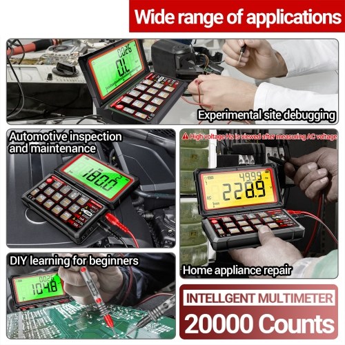 ANENG 623 Car Multimeter Digital Multimeter 20000 Counts RPM mS PLUSE Engine Dwell Angle Measure NCV Detection AC/DC Voltage Current Multimeter Live Wire/Diode Test with 5.15inch 180° Foldable Screen 