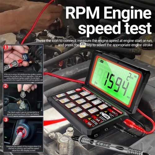 ANENG 623 Car Multimeter Digital Multimeter 20000 Counts RPM mS PLUSE Engine Dwell Angle Measure NCV Detection AC/DC Voltage Current Multimeter Live Wire/Diode Test with 5.15inch 180° Foldable Screen 