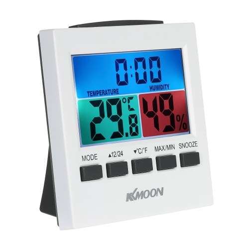 KKmoon LCD Digital Termômetro interior Higrômetro Temperatura Aparelho de medição Relógio com retroiluminação Snooze Alarme Relógio Medição ℃ / ℉ Exibição de valor máximo máximo