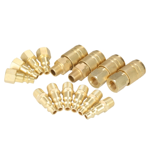 

14pcs 1/4" NPT Adjustable Quick Couplers Plugs Set Industrial Air Hose Connectors Set