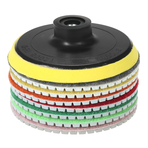 

7pcs 4" Diamond Flexible Wet Polishing Pads Grinding Disc + 1pc Backing Pad for Granite Marble Stone Ceramic Tiles